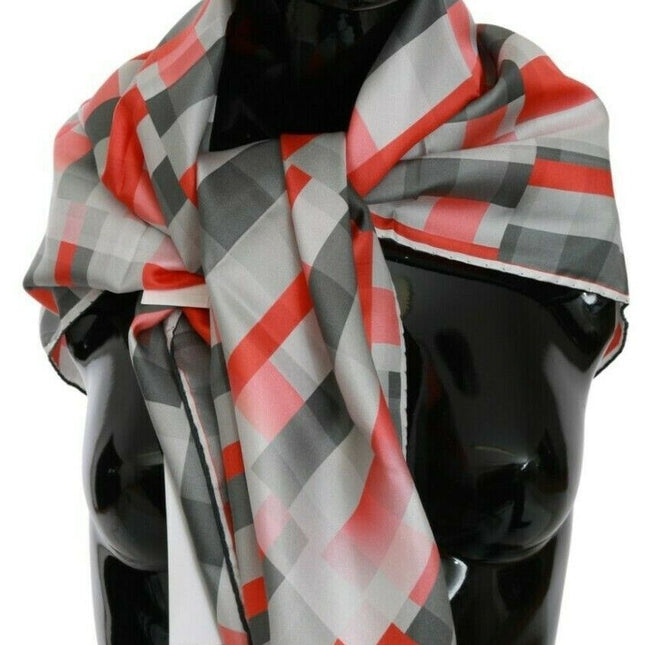 Costume National Gray Red Silk Shawl Foulard Wrap  Scarf