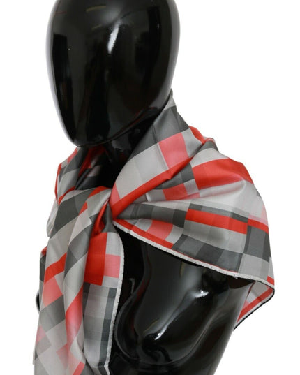 Costume National Gray Red Silk Shawl Foulard Wrap  Scarf
