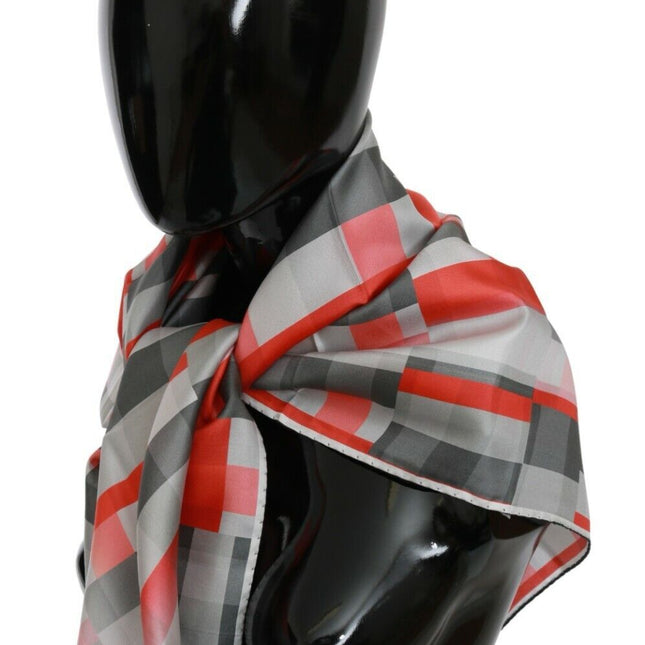 Costume National Gray Red Silk Shawl Foulard Wrap  Scarf