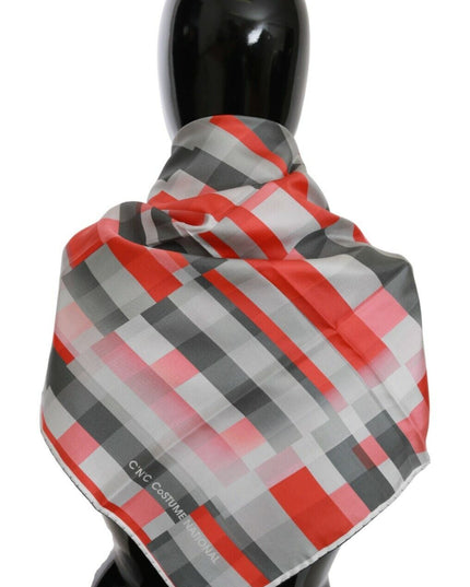 Costume National Gray Red Silk Shawl Foulard Wrap  Scarf