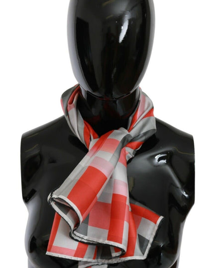 Costume National Gray Red Silk Shawl Foulard Wrap  Scarf
