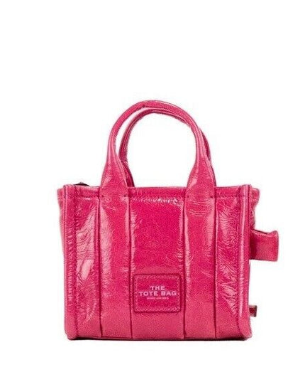 Marc Jacobs The Shiny Crinkle Micro Tote Magenta Leather Crossbody Bag Handbag