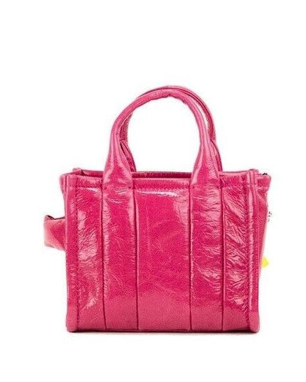 Marc Jacobs The Shiny Crinkle Micro Tote Magenta Leather Crossbody Bag Handbag