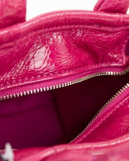Marc Jacobs The Shiny Crinkle Micro Tote Magenta Leather Crossbody Bag Handbag
