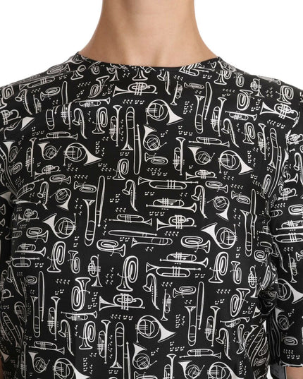 Dolce & Gabbana Black Musical Instruments Print Silk Blouse