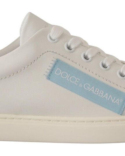 Dolce & Gabbana White Blue Leather Low Top Sneakers Shoes