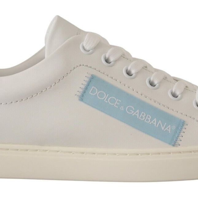Dolce & Gabbana White Blue Leather Low Top Sneakers Shoes