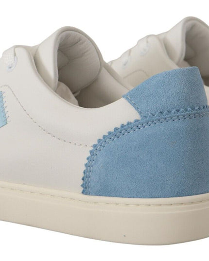 Dolce & Gabbana White Blue Leather Low Top Sneakers Shoes