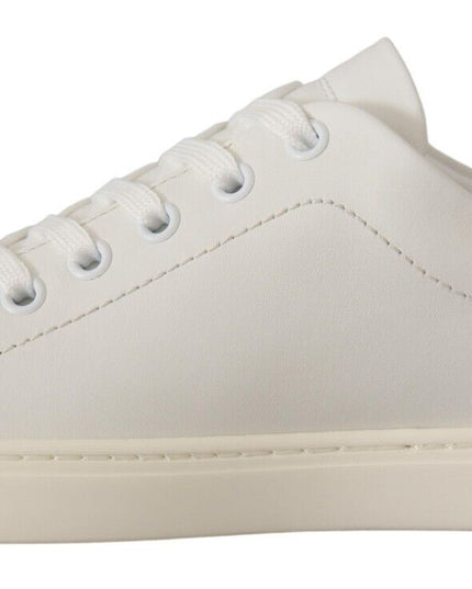 Dolce & Gabbana White Blue Leather Low Top Sneakers Shoes
