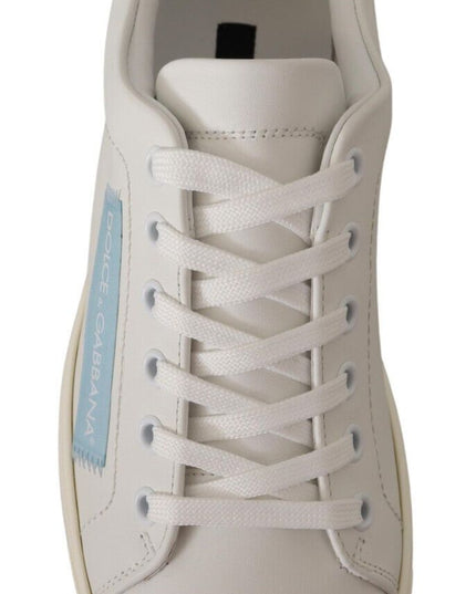Dolce & Gabbana White Blue Leather Low Top Sneakers Shoes