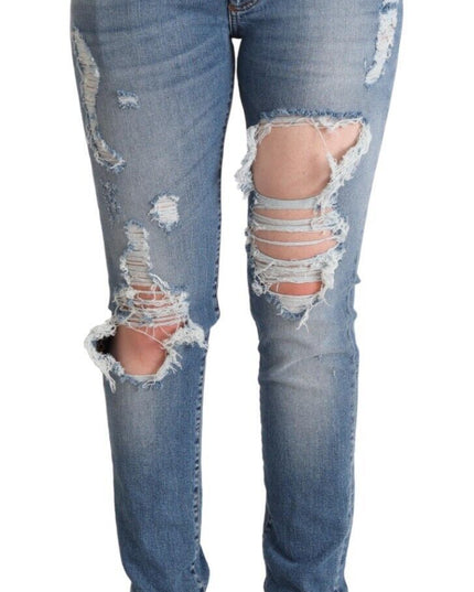 Dolce & Gabbana Blue Distressed Cotton Denim Skinny Jeans