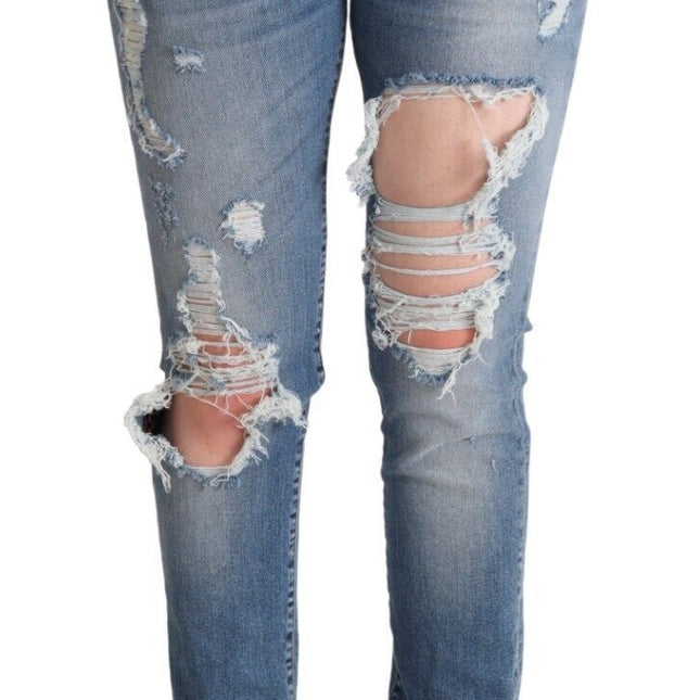 Dolce & Gabbana Blue Distressed Cotton Denim Skinny Jeans