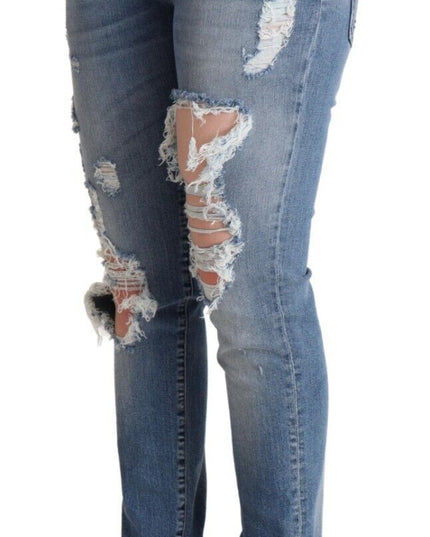 Dolce & Gabbana Blue Distressed Cotton Denim Skinny Jeans