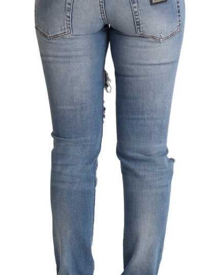 Dolce & Gabbana Blue Distressed Cotton Denim Skinny Jeans