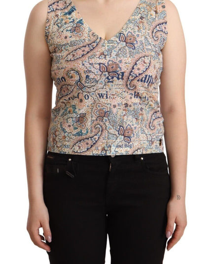John Galliano Multicolor Cotton Sleeveless V-neck Tank Top