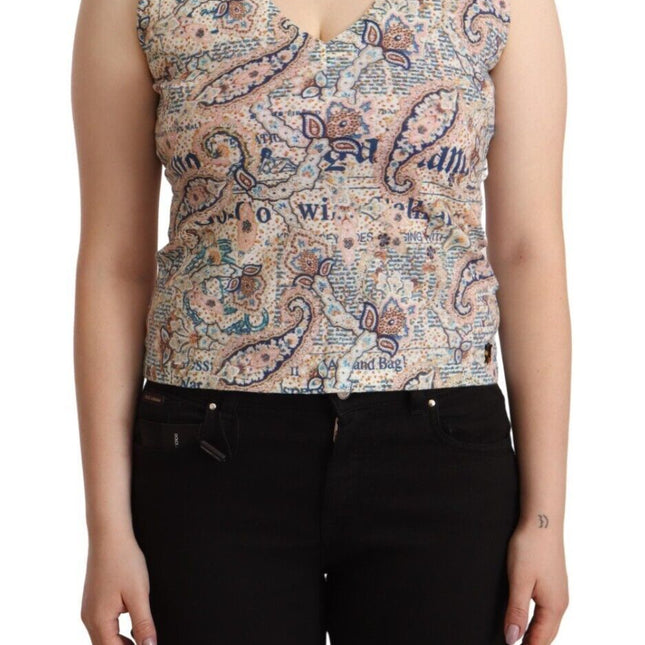 John Galliano Multicolor Cotton Sleeveless V-neck Tank Top