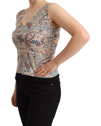 John Galliano Multicolor Cotton Sleeveless V-neck Tank Top