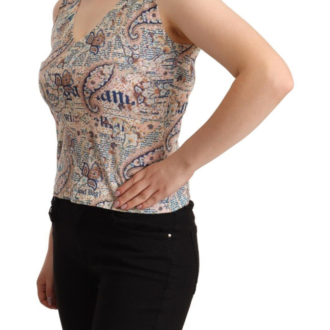 John Galliano Multicolor Cotton Sleeveless V-neck Tank Top