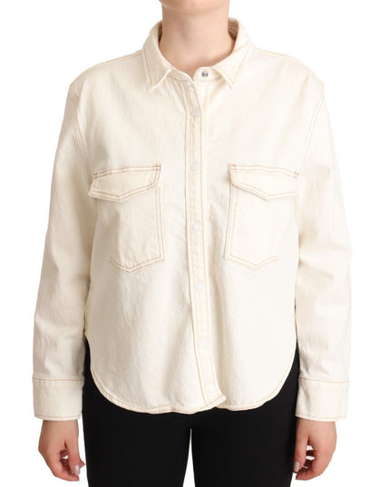 Levi's White Cotton Collared Long Sleeves Button Down Polo Top