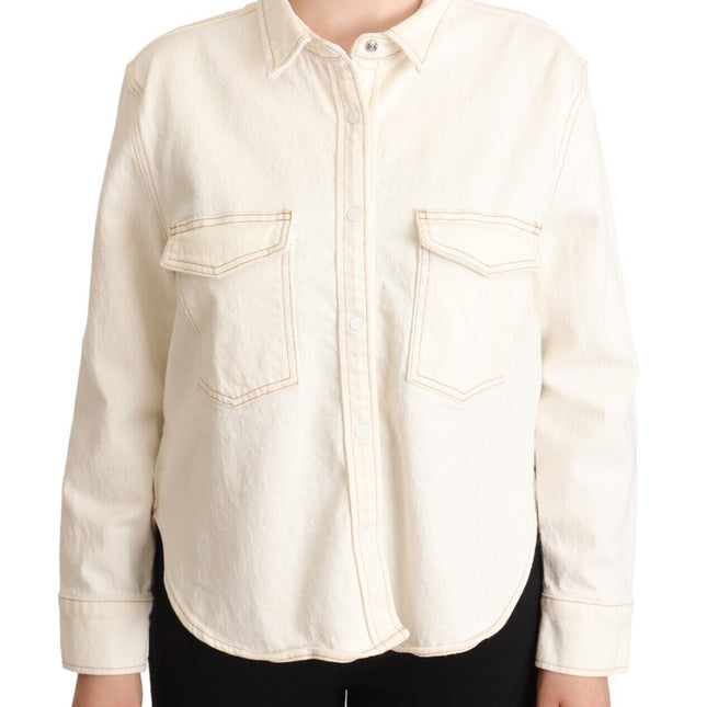 Levi's White Cotton Collared Long Sleeves Button Down Polo Top
