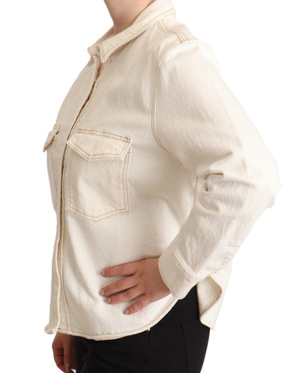 Levi's White Cotton Collared Long Sleeves Button Down Polo Top