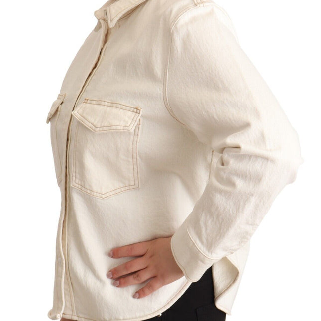 Levi's White Cotton Collared Long Sleeves Button Down Polo Top