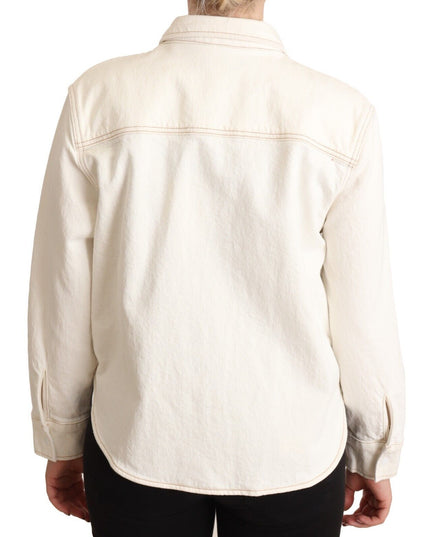 Levi's White Cotton Collared Long Sleeves Button Down Polo Top