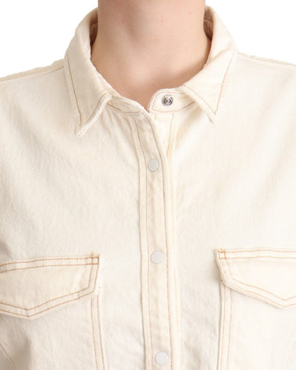 Levi's White Cotton Collared Long Sleeves Button Down Polo Top