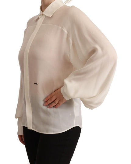 Dsquared² Off White Silk Long Sleeves Collared Blouse Top