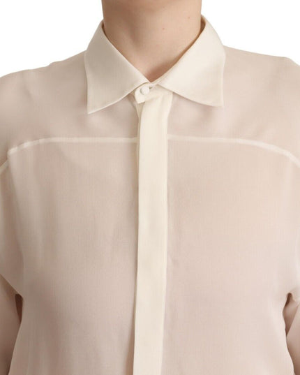 Dsquared² Off White Silk Long Sleeves Collared Blouse Top