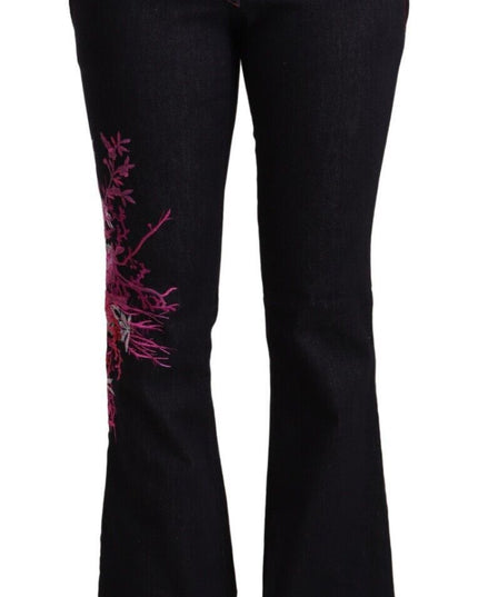 Exte Black Cotton Mid Waist Cotton Flared Jeans