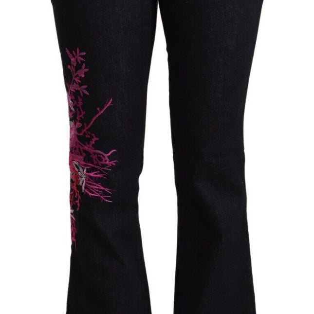 Exte Black Cotton Mid Waist Cotton Flared Jeans