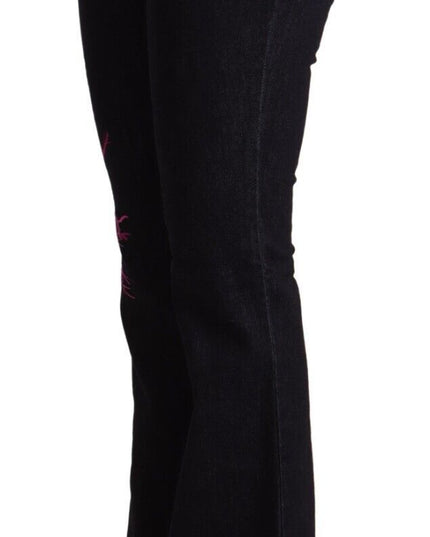 Exte Black Cotton Mid Waist Cotton Flared Jeans