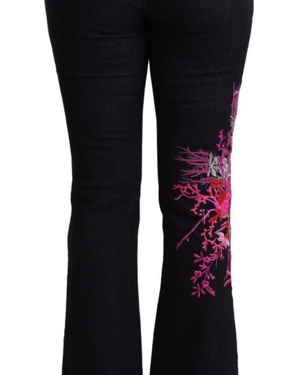 Exte Black Cotton Mid Waist Cotton Flared Jeans