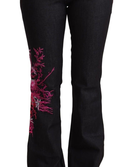 Exte Black Cotton Stretch Mid Waist Cotton Flared Denim Jeans