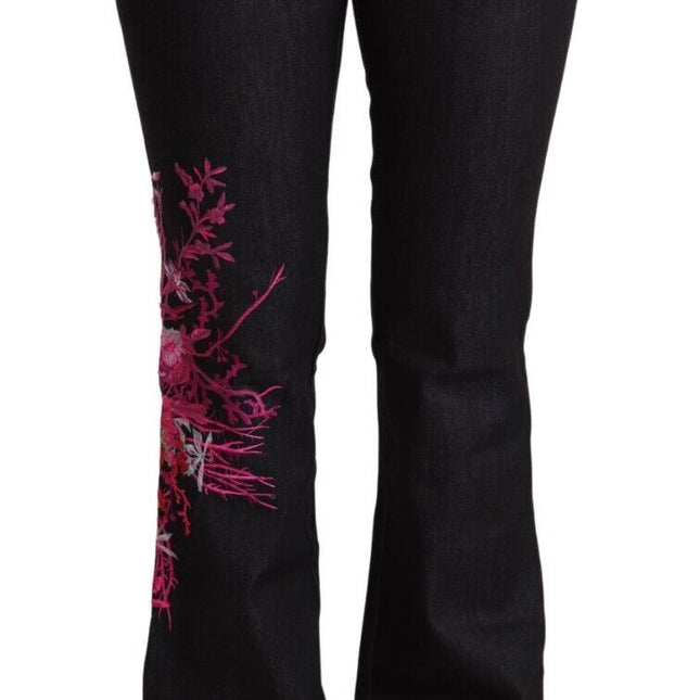 Exte Black Cotton Stretch Mid Waist Cotton Flared Denim Jeans