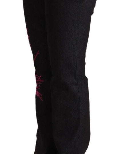 Exte Black Cotton Stretch Mid Waist Cotton Flared Denim Jeans