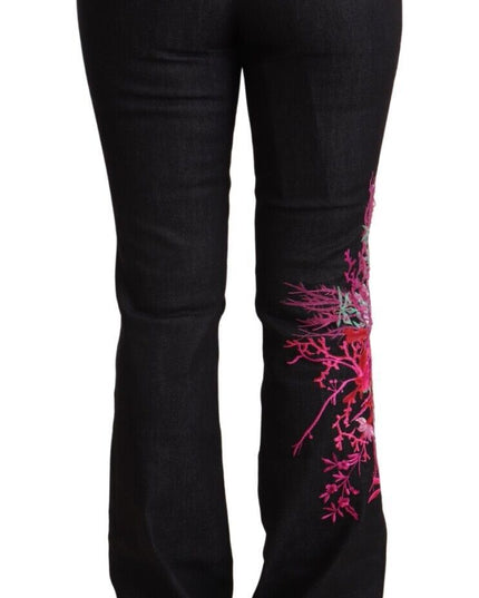 Exte Black Cotton Stretch Mid Waist Cotton Flared Denim Jeans