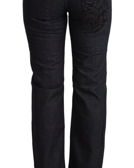 Exte Dark Blue Cotton Stretch Low Waist Straight Denim Jeans