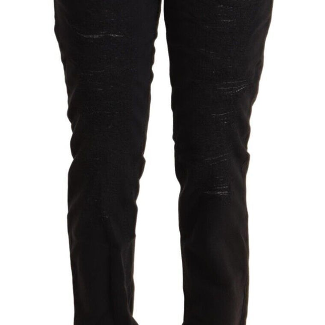 CYCLE Black Cotton Distressed Low Waist Slim Fit Denim Jeans