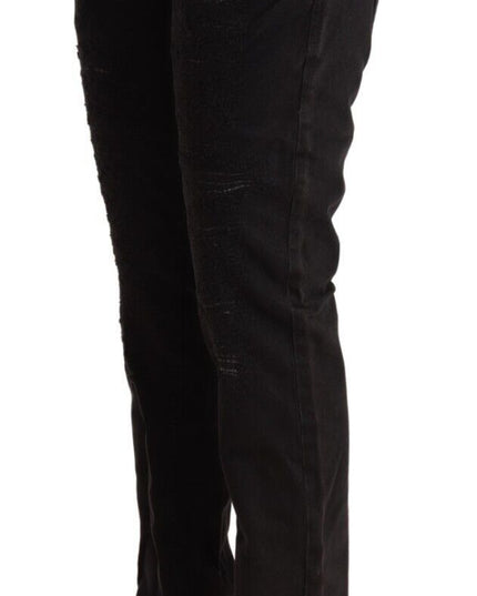 CYCLE Black Cotton Distressed Low Waist Slim Fit Denim Jeans