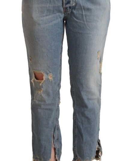 CYCLE Light Blue Distressed Mid Waist Cropped Denim Jeans