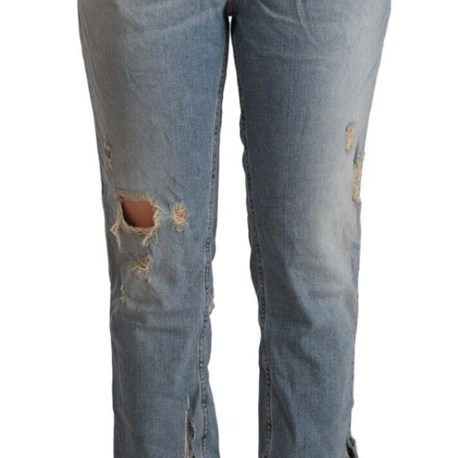 CYCLE Light Blue Distressed Mid Waist Cropped Denim Jeans