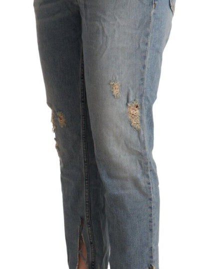 CYCLE Light Blue Distressed Mid Waist Cropped Denim Jeans