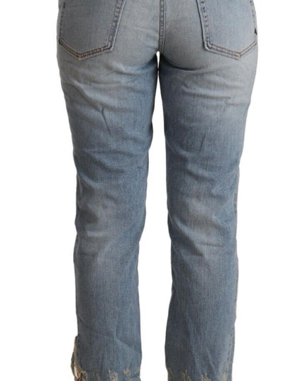 CYCLE Light Blue Distressed Mid Waist Cropped Denim Jeans