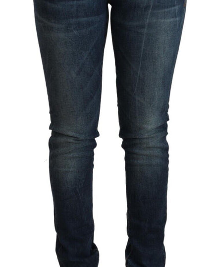 Acht Blue Washed Cotton Slim Fit Denim Low Waist Jeans