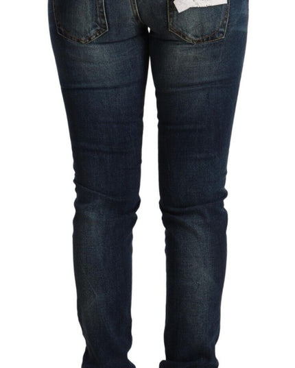 Acht Blue Washed Cotton Slim Fit Denim Low Waist Jeans