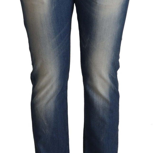 Acht Blue Washed Mid Waist Folded Hem Skinny Jeans