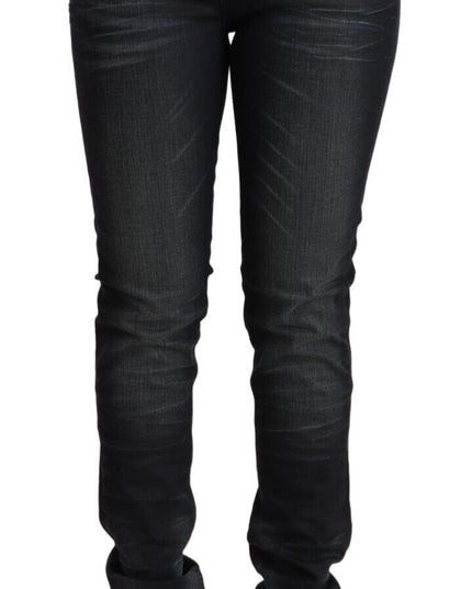 Acht Black Washed Cotton Low Waist Slim Fit Denim Jeans