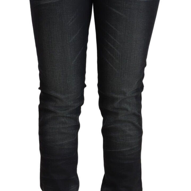 Acht Black Washed Cotton Low Waist Slim Fit Denim Jeans